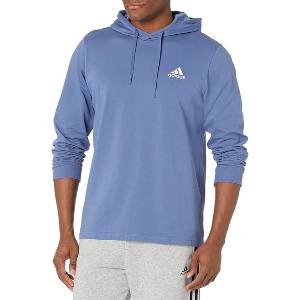 adidas Men's Small Logo Single Jersey Hoodie Heather Crew Blue Heather XL NWT
